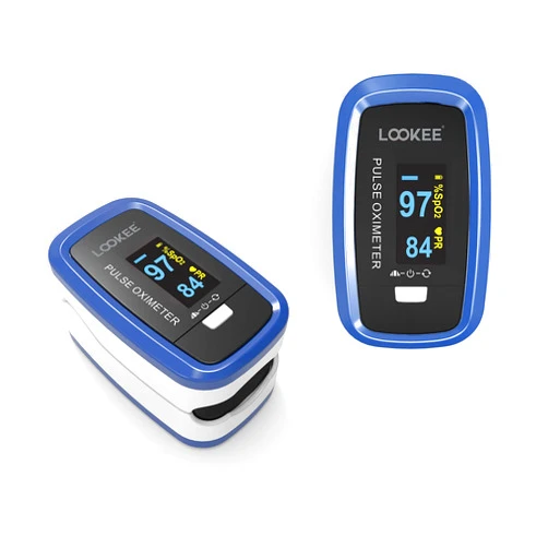 LOOKEE LK50D1A Deluxe Fingertip Pulse Oximeter | Finger SpO2 Blood Oxygen Saturation Monitor with Auto Rotate OLED Display Plethysmograph Waveform & Pulse Graph | Batteries Included - FSA/HSA Eligible