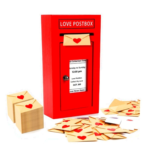 JULEASEL Romantic Love Postbox with 50 Mini Love Notes and Envelopes for Him, Cute Gifts for Boyfriend, Love Letter, Long Distance Relationship Gifts, Cute Couple Gifts, Valentines Gifts