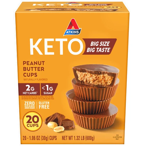 Atkins Keto Peanut Butter Cups, Naturally Flavored, Zero Grams Added Sugar, Gluten Free, 20 Count