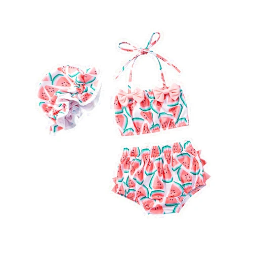 Yccutest Toddler Girl Swimsuits Infant Baby Girl Bathing Suit Bikini Sets Swimwear 3 Piece Summer Beach Outfit Top Shorts Hat