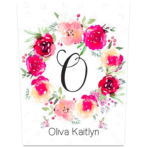 Lone Star Art Personalized Initial Letter Name - Floral Wreath Watercolor Print, Custom Name and Initial Letter Decor, Name Signs for Kids Room and New Baby Nursery, 11x14 Unframed Art Print Poster