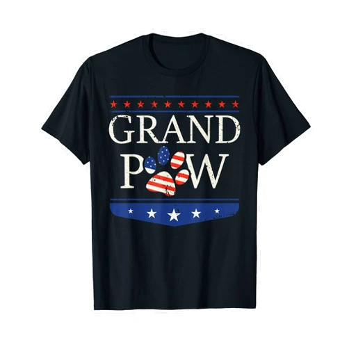 Father's Day Grand Paw Dog Grandpa Grandfather Grandpaw - Dog Grandpa Father's Day Grandkids Patriotic T-Shirt