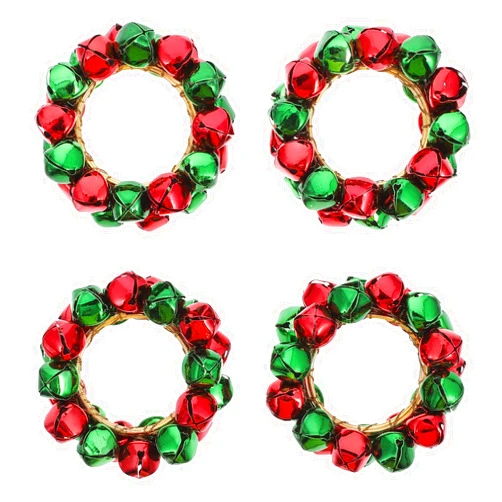 Luxshiny Christmas Bells Wreath Napkin Ring, 4Pcs Mini Craft Jingle Bells Napkin Buckles Candle Wreath Ring Holder for Xmas Dinner Table Centerpice Decor Red, Green