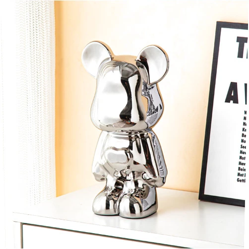Yundu Ceramic Piggy Bank for Kids and Adults - Coin Bank for Girls and Boys - Silver Love Bear Decoration - Modern Décor, Hypebeast Room Décor - Gifts for Birthdays