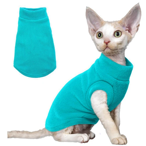 PUMYPOREITY Fleece Cat Vest, Thick Cat Shirt for Winter, Cold Weather Cat Clothes, Soft Kitten Sweater, Cat Sweaters for Cats Only, Blue, S