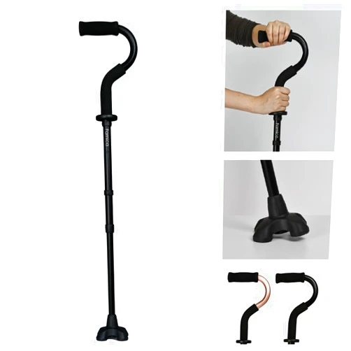 Famica Stand by Me Walking Cane for Elderly and Disabled, Adjustable with Soft Cushioned Handle, Portable Lightweight, Collapsible, Extra Standing Support Platform, Wide Footpad