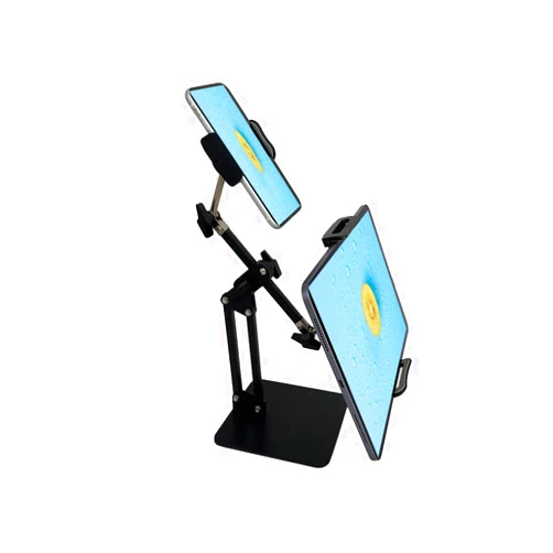 Kutatek Phone and Tablet Stand with Dual Devices Holders, Universal 360° Swivel Tablet/Phone Holder Compatible iPad, iPhone, and Other 3.5”~11” Devices (Black)