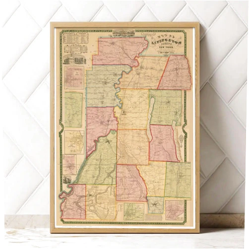 MG Global Historical Poster of Old Livingston County New York 1852 Genealogy | 11x17 12x18 16x24 24x36 Unframed Print Wall Art for Gift | Vintage Antique Rustic Home Office Decor