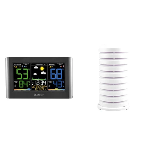 La Crosse Technology C85845-INT Weather Station, Black & 925-1418 Sensor Protection Shield with Mount