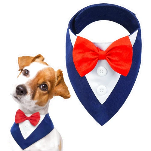 FUAMEY Dog Tuxedo,Formal Dog Wedding Bandana Dog Collar with Bow Tie Dog Birthday Costume Adjustable Pet Party Tux Dog Wedding Attire,Dog Valentines Outfit Cosplay for Small Medium Large Pets Blue L