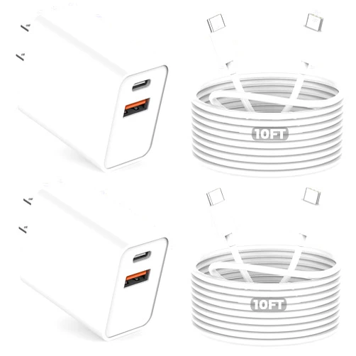 DelTucci 10FT iPhone 17/16e Fast Charger,2Pack 20W Dual Port USB C+A Power Adapter 10Foot Long USB C to C Fast Charging Cable Cord Quick Charging for iPhone 17 Air/17 Pro/17 Pro Max/16/16 Pro/15/15 Pro/Pro Max