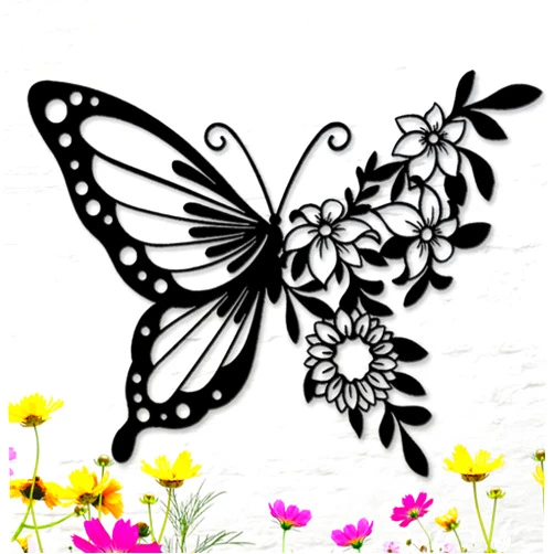 XzmaaoX Butterfly Decoration Wall Art, Hanging Appearance Wall Decor Stainless Steel Hanging Butterfly Decor Flower Wall Art for Bedroom Living Room Home Wall