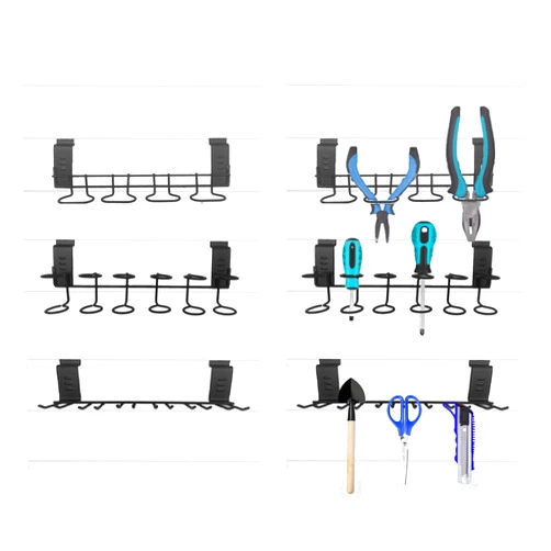 ModWgGuo 6 Pcs Slatwall Screwdriver Holders Slatwall Multi Tool Organizer Racks Slatwall Plier Holders Slatwall Utility Hooks for Garage Shop Store Display (6, Black, 3 Style)