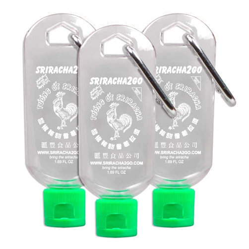 Sriracha2Go 3-Pack - BPA Free, TSA Approved, Leak Proof, Reusable, Stainless Steel Carabiner Clip