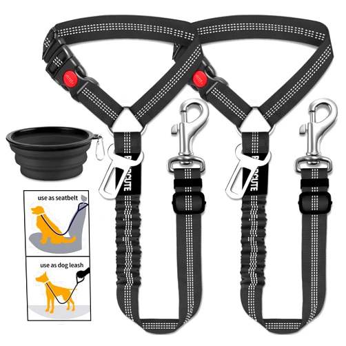 Paercute 3 Piece Set Dog Seat Belt Retractable Dog Car Seatbelts Adjustable Pet Seat Belt for Vehicle Headrest Restraint Adjustable Heavy Duty & Elastic & Durable Car Harness for Dogs