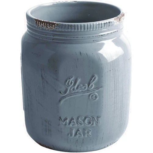 Palais Essentials Ceramic Utensil Crock Utensil Holder (Mason Jar Antique Cool Grey 7.5