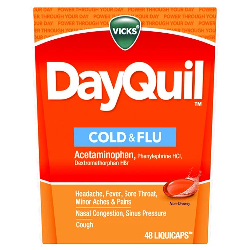 Vicks DayQuil LiquiCaps, Cough, Cold & Flu Relief, Sore Throat, Fever, & Congestion Relief, Non- Drowsy, 48 LiquiCaps