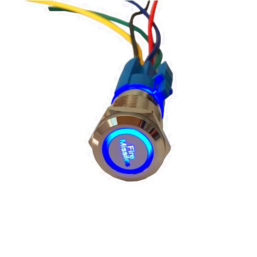 ESUPPORT 12V Momentary Car Vehicle Blue LED Light Headlight Push Button Metal Toggle Switch Socket Plug 19mm Fire Missiles