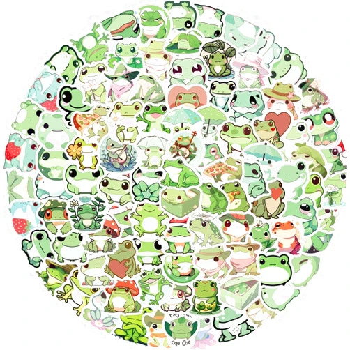 Hapiuen 100PCS Cute Frog Small Stickers, Funny Cartoon Animal Aesthetic Decals, Vinyl Waterproof Stickers for Water Bottle, Laptop, Skateboard, Luggage, Phone, for Kids Teen Frog Lovers Party Supplies (Frog)