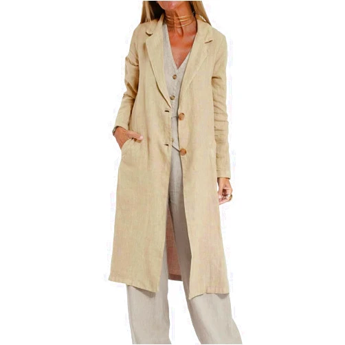 IDEALSANXUN Womens Long Linen Blazer Jackets Casual Lightweight Trench Coat