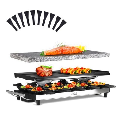 Artestia 1500W Large Size Raclette Cheese Grill Adjustable Temperature Korean BBQ Grill, Cheese Raclette with Grill Stone and Non-Stick Reversible Aluminum Plate for Parties Family