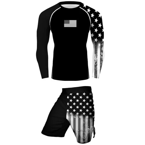 Zimperad Men's American Flag Series MMA BJJ Cross Training Rash Guard Shorts Spat No Gi Set 2 PCS - Workout Outfit Set