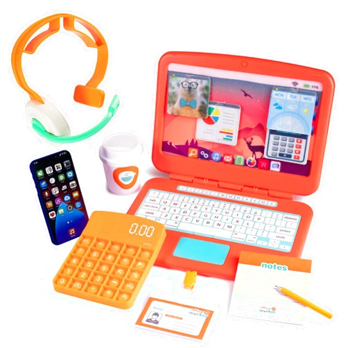 Born Toys Pretend Play Home Office Set for Ages 3-7 - Includes Toy Laptop, Phone, Calculator, Pop It & Headset