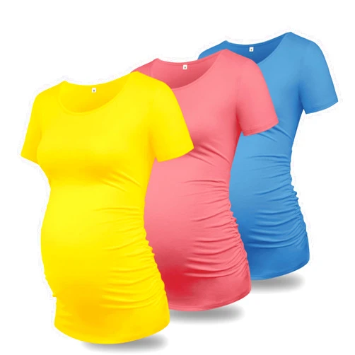 GLAMIX Maternity Shirts for Women Short Sleeve Tops Summer Clothes 3 Packs Cotton T Shirt Mama Basics Pregnancy Tees