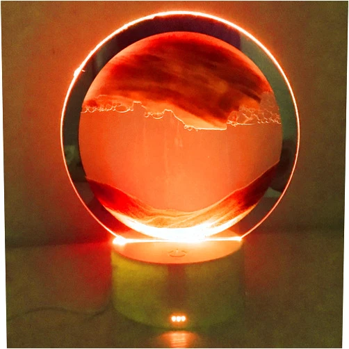 Neioaas Moving Sand Art Table Lamp-3D Deep Sea Sandscape Quicksand Lamp,7 Color Changing Sand Motion Desk Lamp,360° Rotating 3D Hourglass Lights,Desktop Art Toys for Life Home Decor(Red,Exclud 3AA)