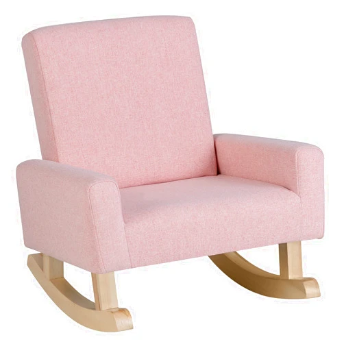 Costzon Kids Sofa, Toddler Rocking Chair with Solid Wood Frame, Linen Fabric, Anti-Tipping Design, Children Furniture Armchair for Kids Room, Nursery, Playroom, Preschool, Gift for Boys Girls (Pink)