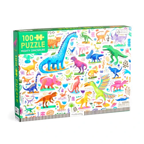 Mudpuppy Mighty Dinosaurs 100 Piece Puzzle – 100 Piece Jigsaw Puzzle with Colorful and Fun Illustrations of Jurassic Creatures for Children Ages 5 and Up