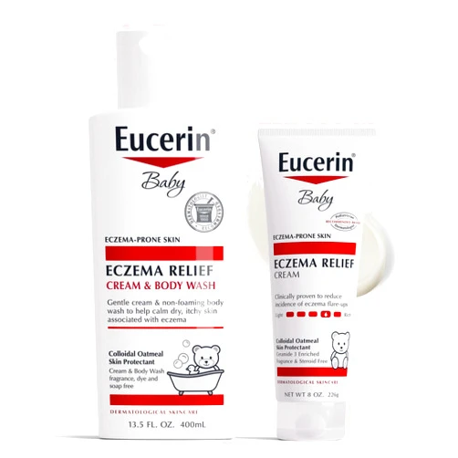 Eucerin Baby Skin Care Set for Eczema-Prone Skin with Colloidal Oatmeal (Skin Protectant), Fragrance Free, Baby Eczema Relief Cream and Body Wash, 13.5 Fl Oz Bottle + Baby Eczema Cream, 8 Oz Tube