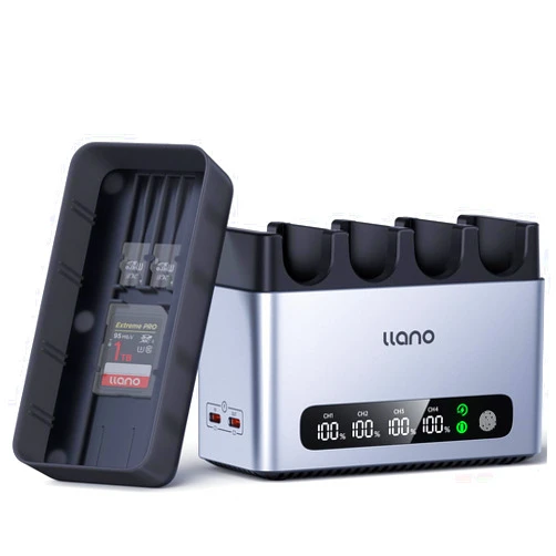 llano 65W 4-Slot NP-FZ100 Battery Charger - Fast Charging for Sony A7III A7IV FX3 FX30 A9 A1 A7C A7CII A7RV A7RIII A6700 A6600 ZV-E1 ZV-E10II FX2 Cameras,Digital Display,Magnetic Storage Lid