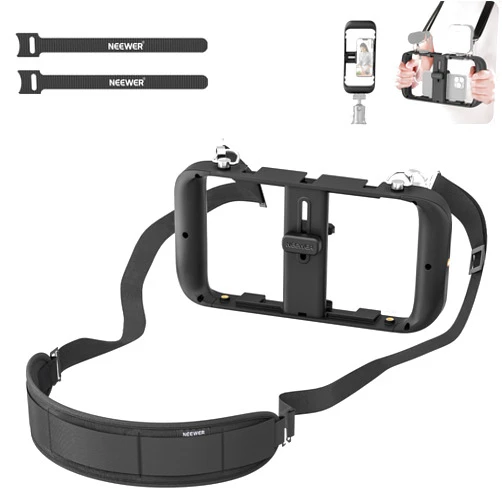 NEEWER PA025 Smartphone Video Rig with Mobile Phone Cord for Hanging, Phone Cage Phone Stabiliser Vlogging Cage with Accessory Shoe Tripod Mount for TikTok/YouTube, Compatible with iPhone Samsung
