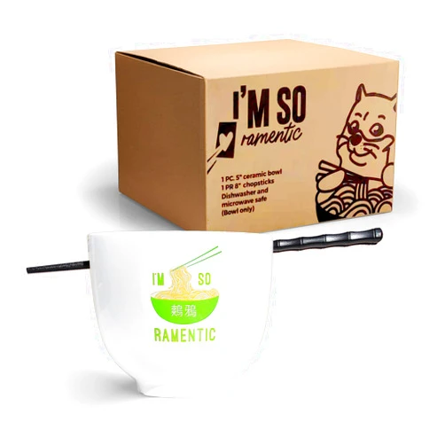 Tasty Earth Ramen Bowl With chopsticks 16 OZ - Porcelain Ramen Bowl for Ramen, Pho, Soba and Udon