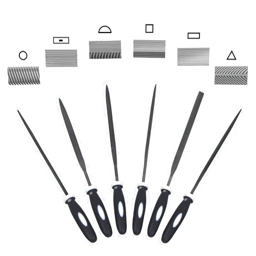 XINSHANG Needle File Set, Hardened Alloy Strength Steel Kit, 6-Piece Carbon Steel File Set Includes Flat, Flat Warding, Square, Triangular, Round, and Half-Round File(BKGY), Black&White