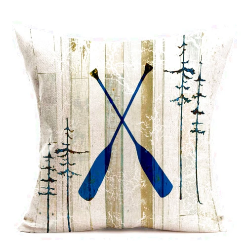 Fukeen Boat Paddle Throw Pillow Covers Cotton Linen Retro Wood Grain with Pine Trees Decorative Pillow Cases Adventure Theme Home Outdoor Decor Standard 18x18 Inch Cushion Cover