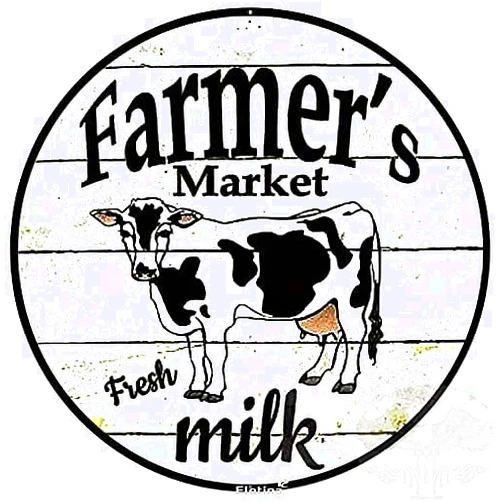 Eletina New Rustic Farmhouse Round Metal Sign Farmers Market Fresh Milk Round Sign Retro Kitchen Decor Wall Door Hanger Decor Sign Diameter 12