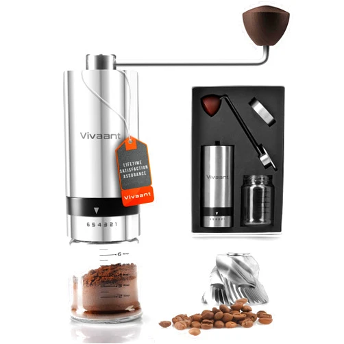 Vivaant Manual Coffee Grinder — Hand Coffee Grinder with Adjustable Dragon Tooth Stainless Steel Conical Burr, No-Power, Manual Coffee Grinder for Drip Coffee, Espresso, French Press, and More!