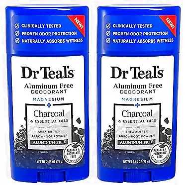 Dr Teal's Aluminum Free Deodorant - Charcoal - Paraben & Phthalate Free - 2.65 oz Pack of 2