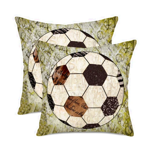 Easternproject Sports Throw Pillow Covers Vintage Football Pillow Covers for Boys Room 18x18 Inch Set of 2 Balls Soccer Decorative Pillow Cases Kids Bedroom Sofa Couch Home Decorations
