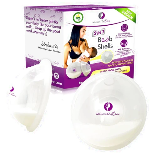 Mommyz Love Breast Shells & Milk Catcher for Breastfeeding New Model with Plugs - Breast Milk Catcher to Relieve Cracked Sore & Engorged Nipples - Breast Shells Milk Collector for Leaking Milk 2 Pack