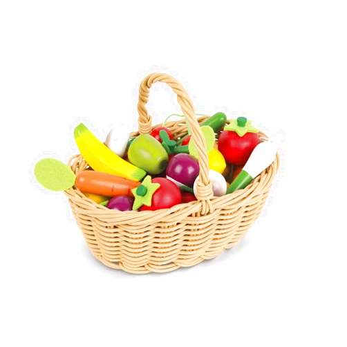 Janod 25 Piece Wooden Play Food Fruit and Vegetable Basket - Ages 3+ - J05620