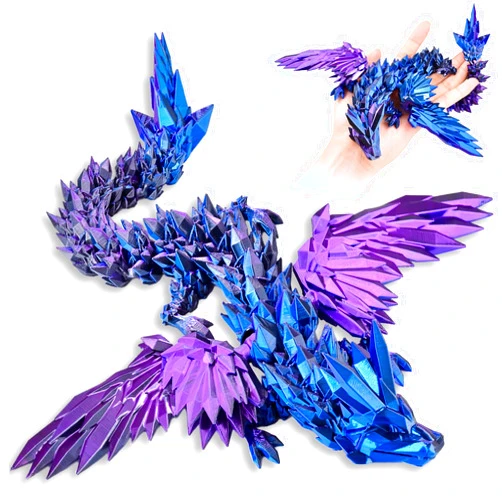 LOCYFENS 3D Printed Dragon with Wings Flying Dragon, Colorful Articulated 3D Dragon Toys, 3D Printed Crystal Wing Dragon Without Dragon Egg, Black Blue Purple