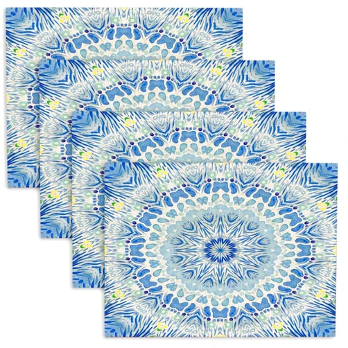 CAPSCEOLL Blue Watercolor Mandala Round Table Placemats Heat-Resistant Washable 18x12 inches Set of 4 Placemats for Holiday Kitchen Table