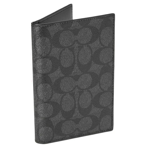 Coach Mens Passport Case in Signature Coated Canvas, CHARCOAL