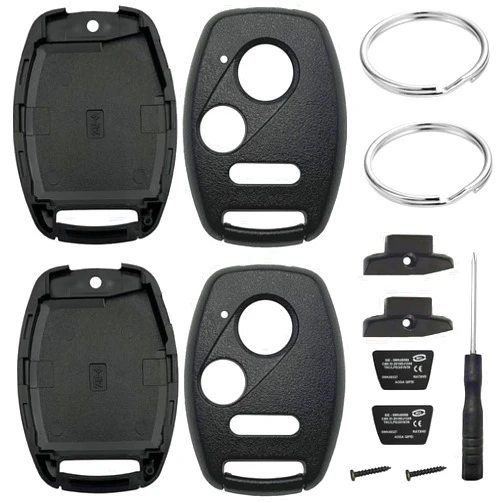 JJCHQ 2 Pack Key Fob Shell Case Replacement for Honda Civic LX Accord Crosstour Coupe CR-V CR-Z Pilot Fit Insight Ridgeline Odyssey 2005-2017 3 Button Keyless Entry Remote Key Pad Cover - NO Cutting Require