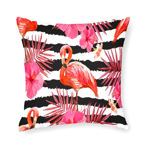 AKEOQNEM Polyester Throw Pillow Covers Pack of 1,Pillow Case Square Cushion Cases Farmhouse Modern Decorative Pillowcases for Sofa,Bed,Couch 18x18 Inches,Tropical Palm Leaves Flamingo Hibiscus