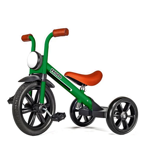 KRIDDO Kids Tricycles Age 2 Years to 5 Years, 12 Inch Puncture Free Rubber Wheel w Front Light, Adjustable Seat Height, Gift Toddler Tricycles for 2-5 Year Olds, Trikes for Toddlers, Green