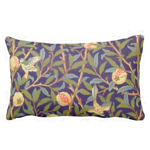 Jbralid William Morris Bird and Pomegranate Vintage Floral Bird and Fruit Pomegranate Pillow Cover Cotton Linen Indoor Decor Throw Pillow Case 12x20 in